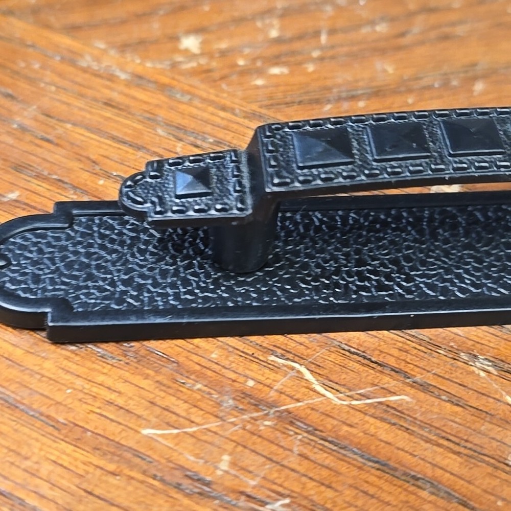 1960s Hyer USA Cabinet Drawer Pull 3" Centered MCM Atomic Diamond Black Handle