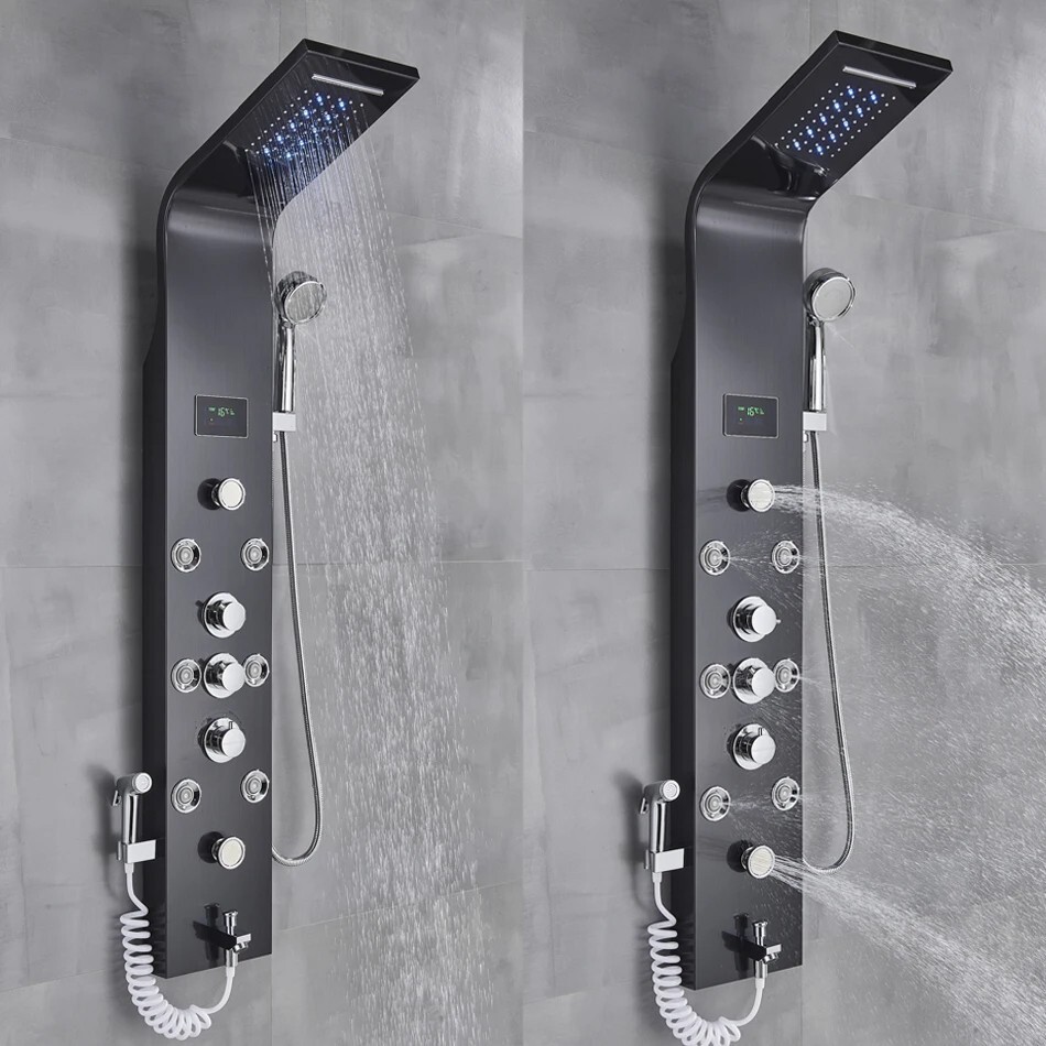 Stainless Steel LED Shower Panel Tower System Rainfall Waterfall Shower Head