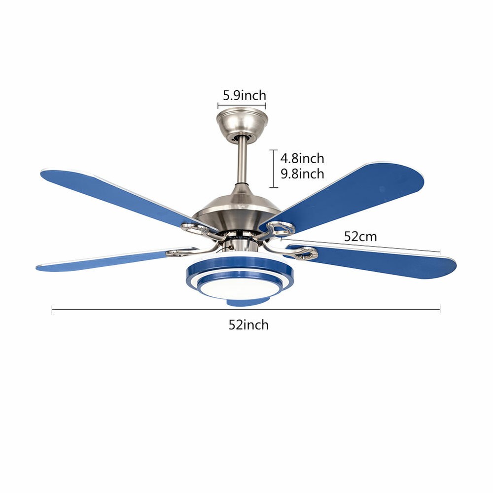 Blue 52'' Modern Dimmable LED Ceiling Fan Light Chandelier 5 Blades+Remote