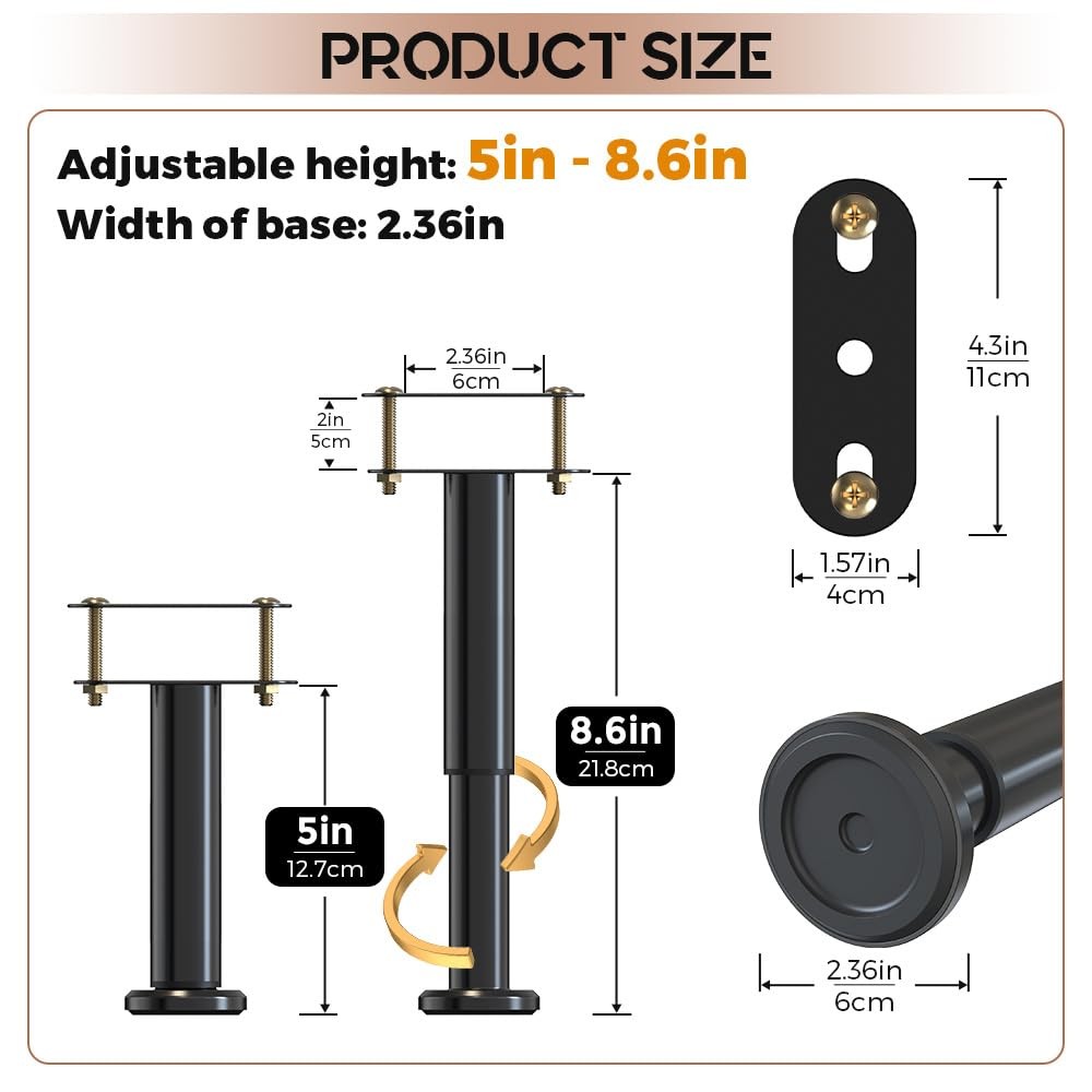 4Pcs Adjustable Height Bed Frame Support Leg, Extra Sturdy Steel Bed Frame Su