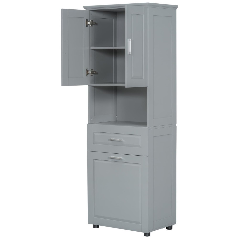 Multifunctional Bathroom Cabinet with Laundry Hamper, Smooth Waterproof Surface