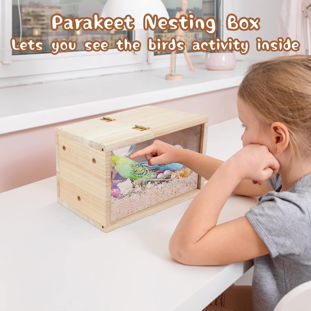 Parakeet Nesting Box Transparent Bird House for S, Horizontal Breeding