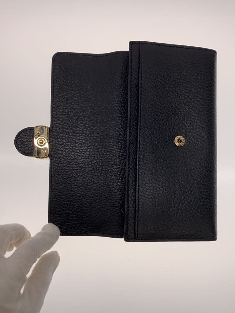 GUCCI Long Wallet Interlocking G Leather Black Plain for Men From Japan
