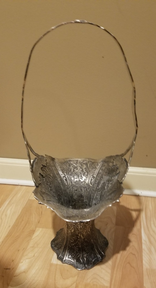 VTG E.G. Webster & Son Silver-plated Repousse Brides Basket 1800's Brooklyn NY