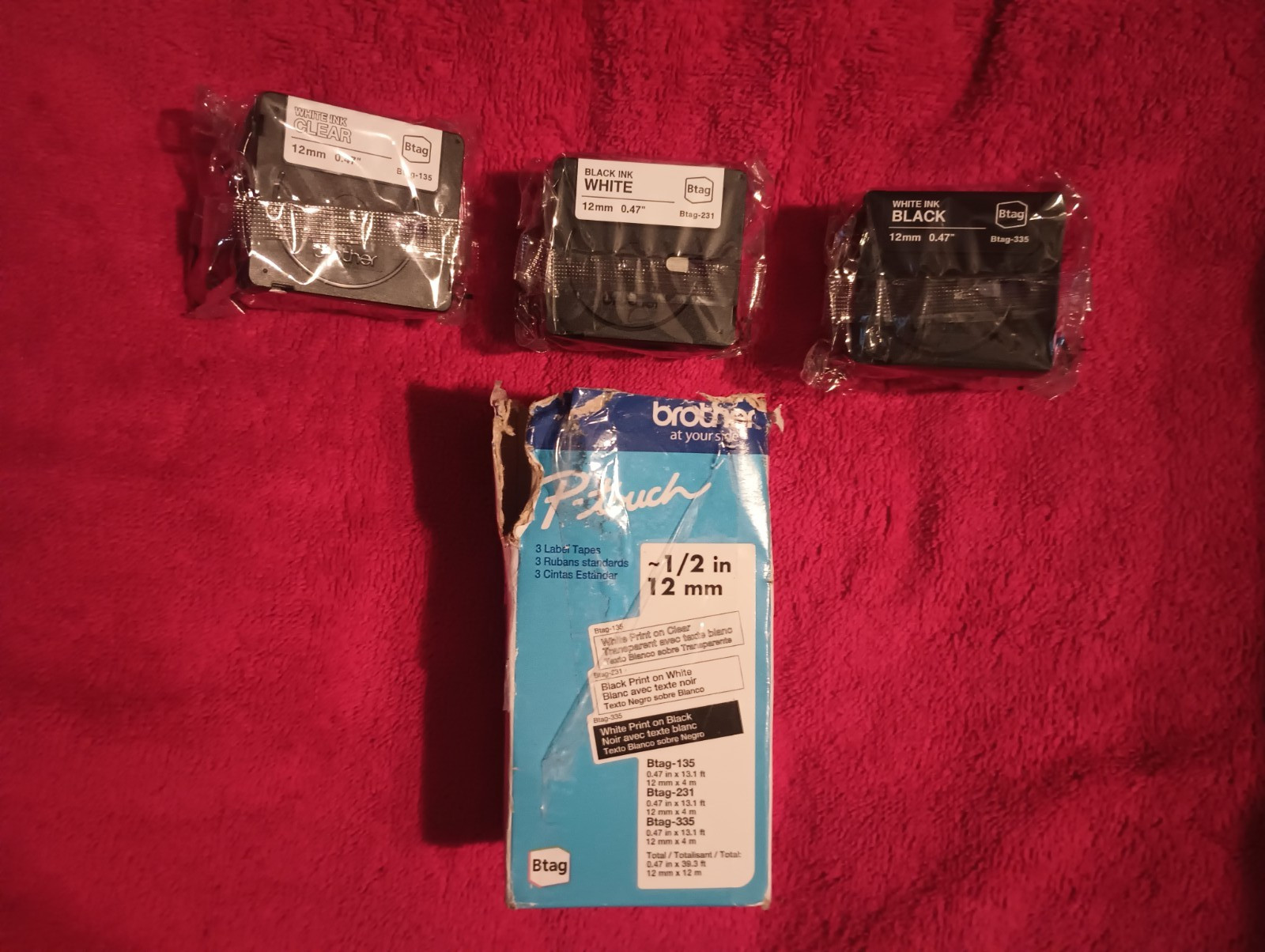 Brother P-Touch BTAG3M01 P-Touch Btag 3 Label Tapes WT on CL, BK on WT, WT on BK