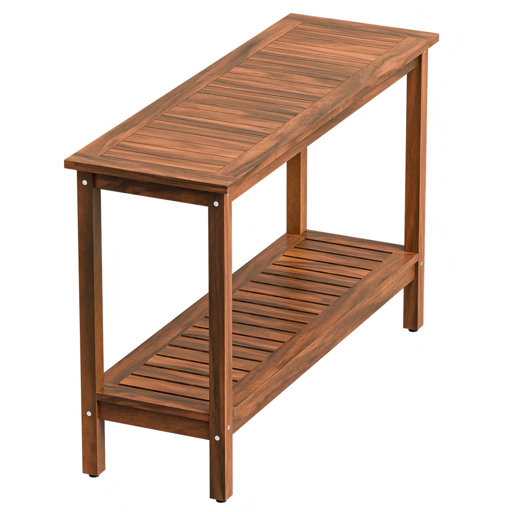 2-Shelf Console Table 48" Patio Side Accent Table Multifunctional w/Foot Sliders