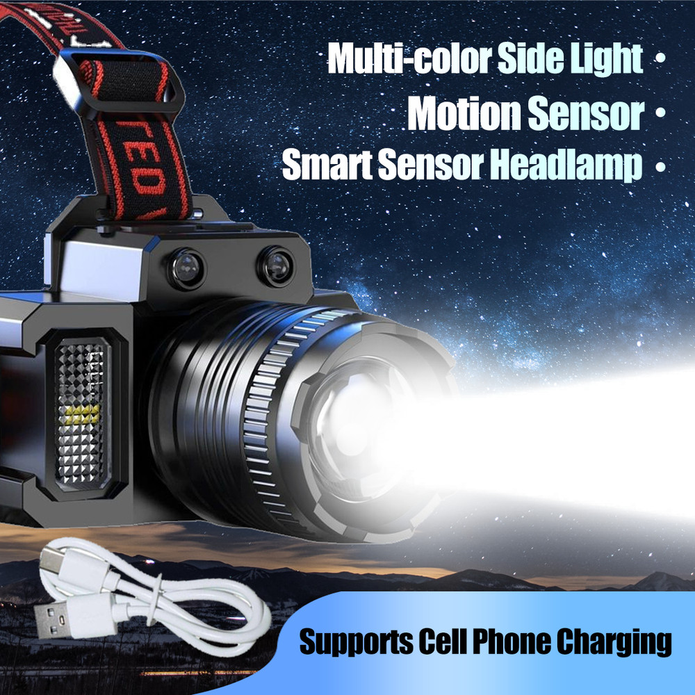 2x Brightest 9900000LM Motion Sensor Headlamp Rechargeable Headlight Flashlight
