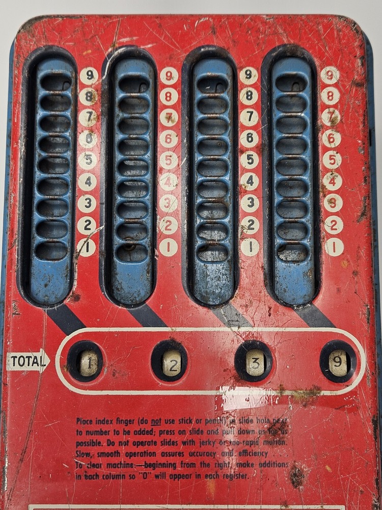 Vintage 1940s Wolverine Adding Machine Hand Pull Dial Metal Calculator Works GUC