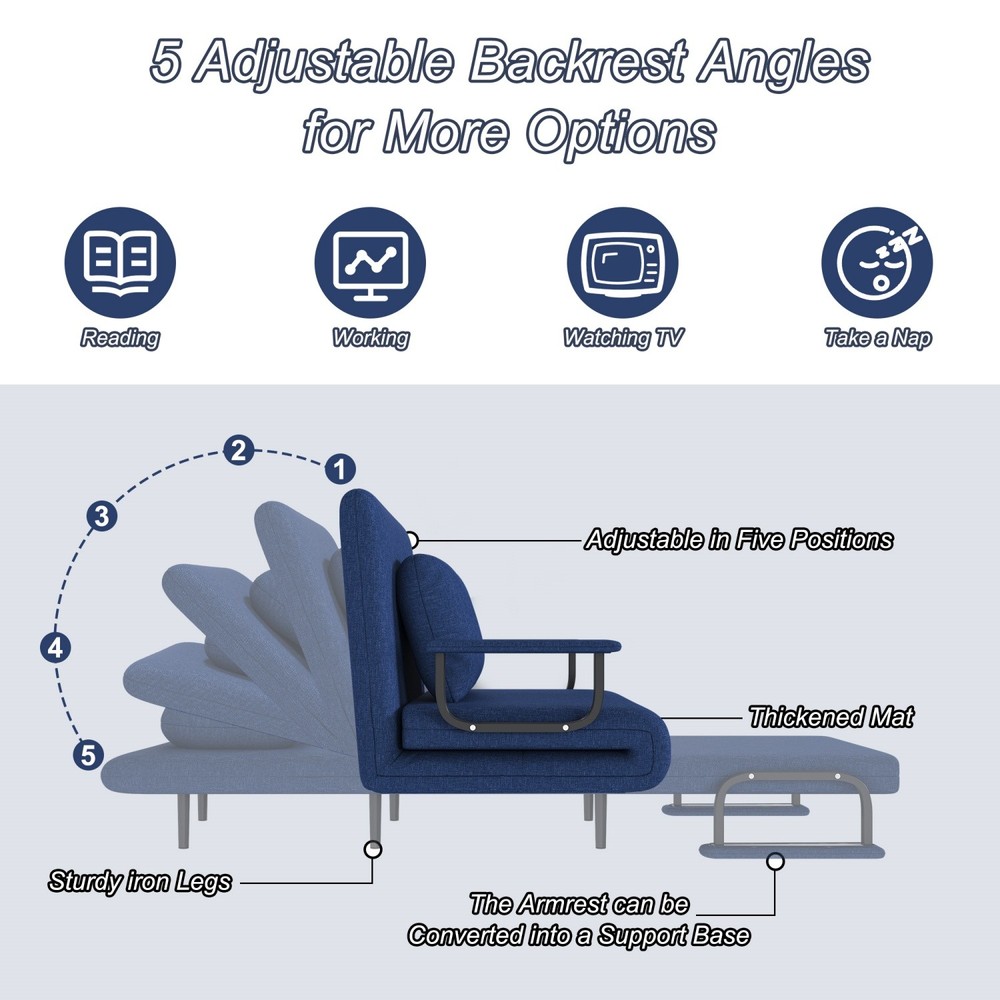 Convertible Sofa Bed Folding Sofa Chair with Adjustable Backrest for Small Space