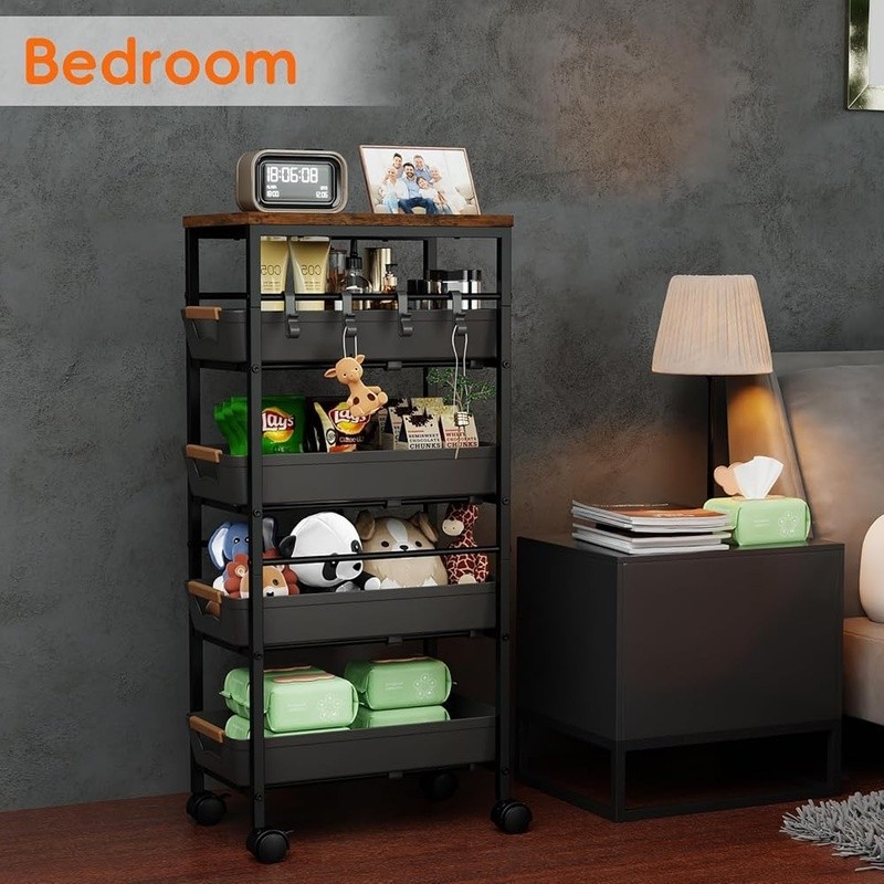 Multi-Functional Rolling Utility Cart W/ Pull-Out Drawers & Ventilated Baskets