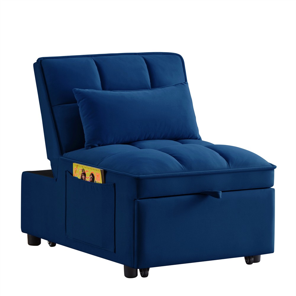 Convertible Sofa Bed Multi-Function Folding Recliner Sofa Chair w/ Pillow Navy