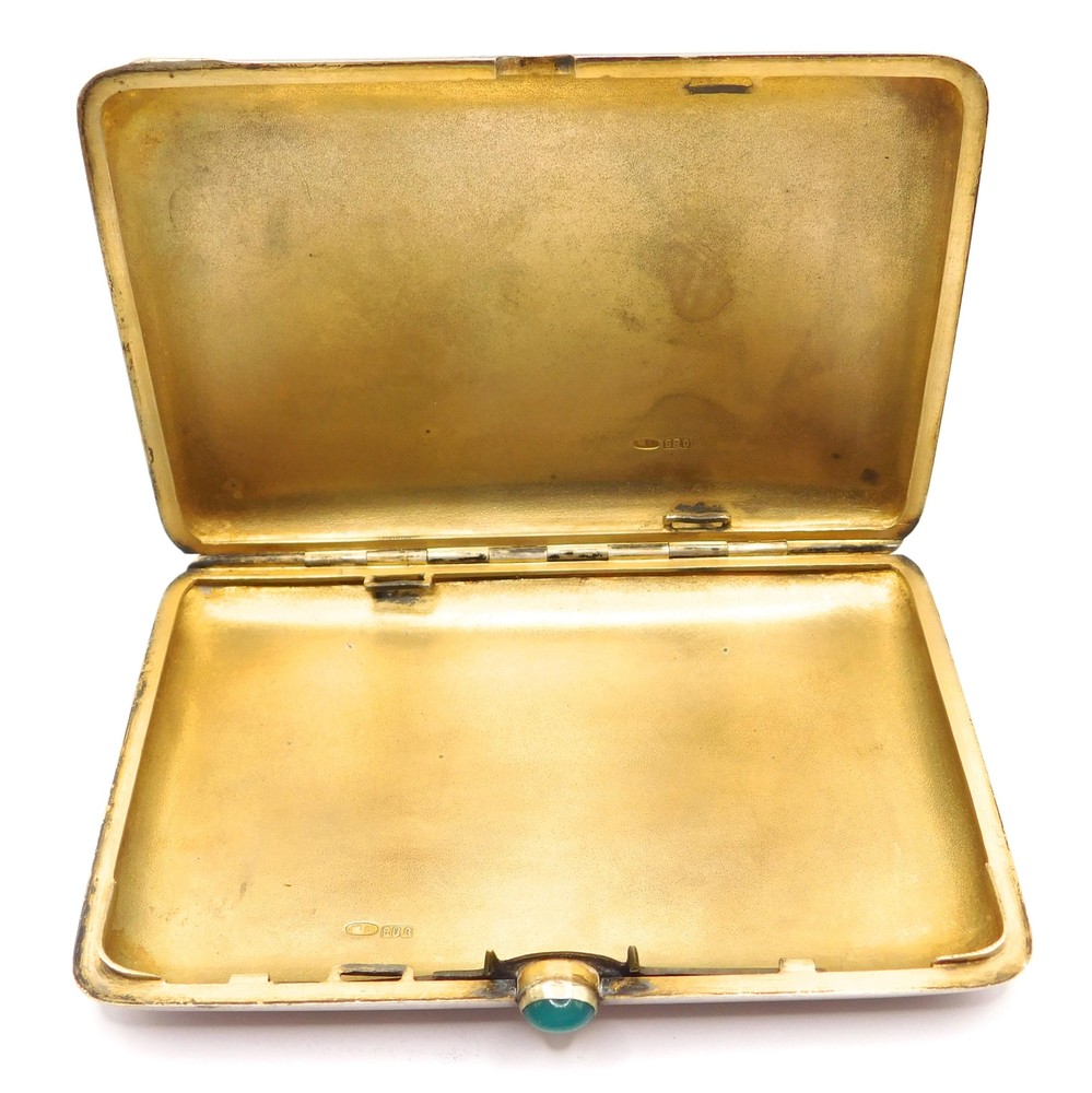 RUSSIAN IMPERIAL ARTS & CRAFTS SILVER & CHRYSOPRASE CIGARETTE CASE