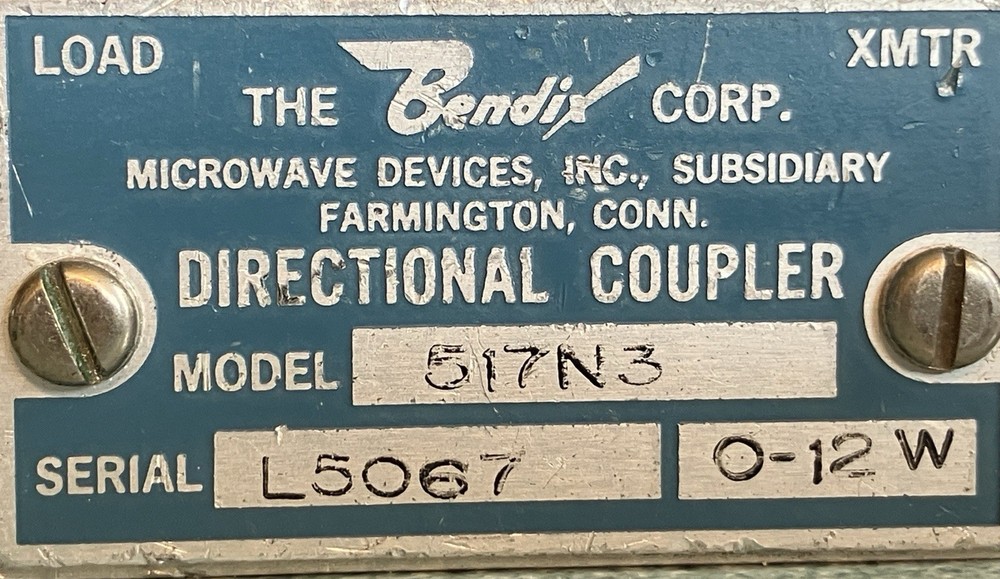 Bendix Microwave Devices- DIRECTIONAL COUPLER - Model 517N3 - 0-12 Watts