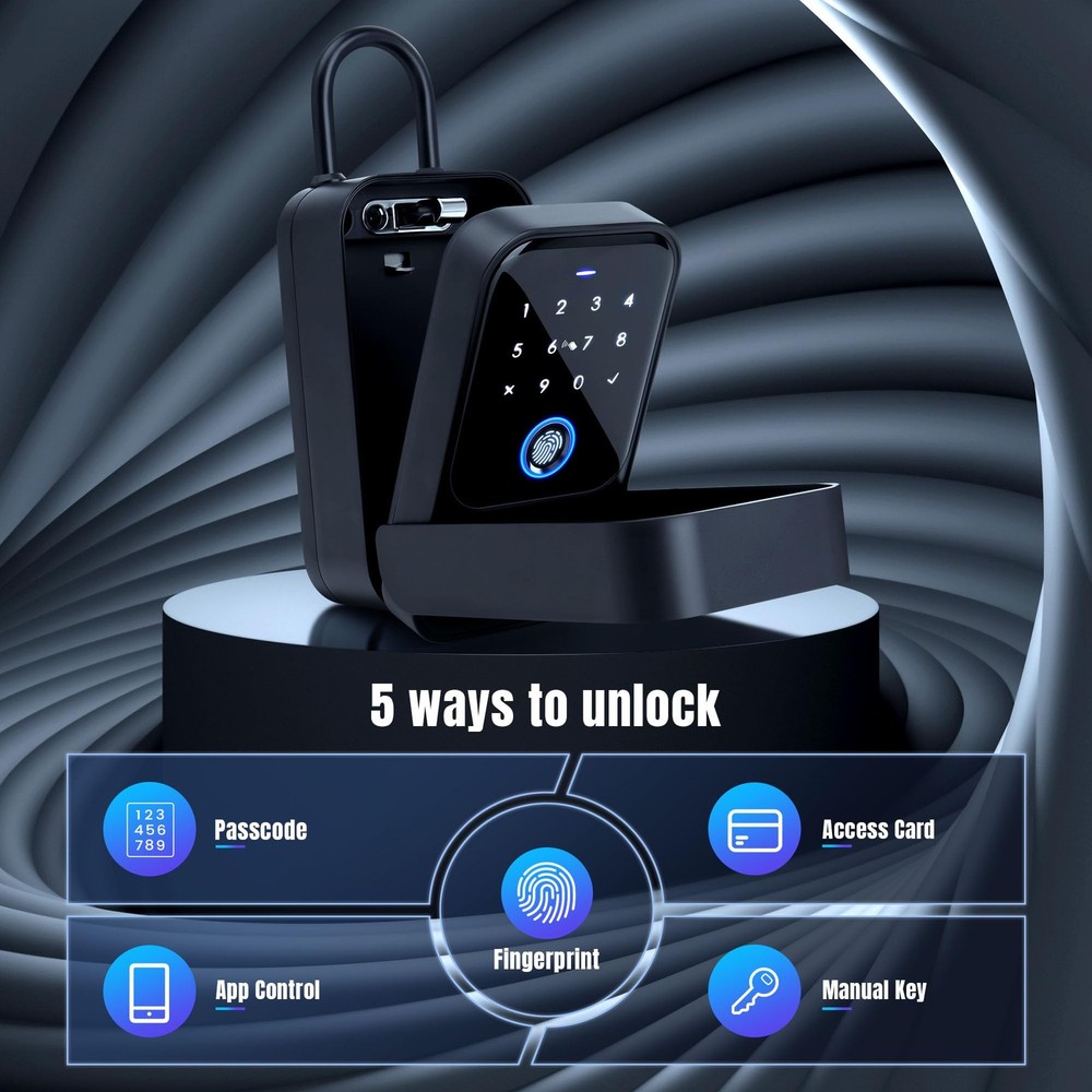 Smart Key Lock Box, Bluetooth Fingerprint Lock Box with Tuya APP Control, Fin...