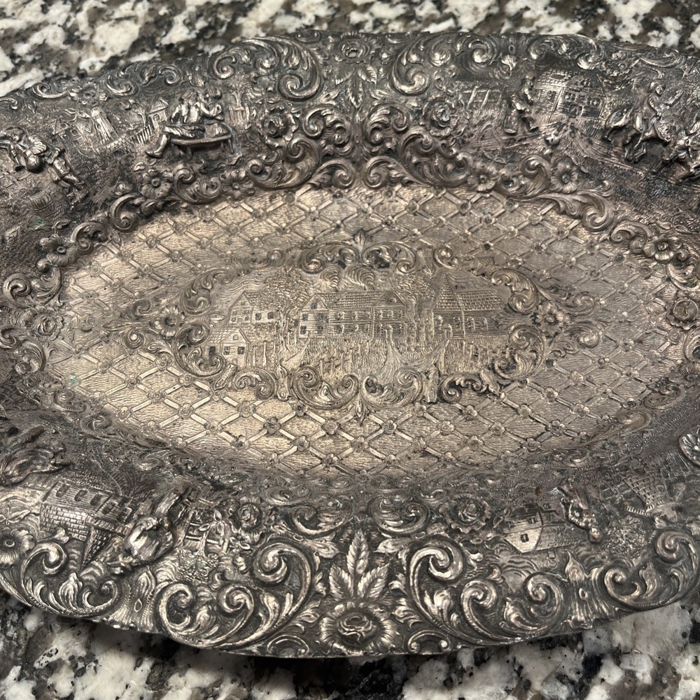 Sheffield Repousse Silver Oval Bread Dish