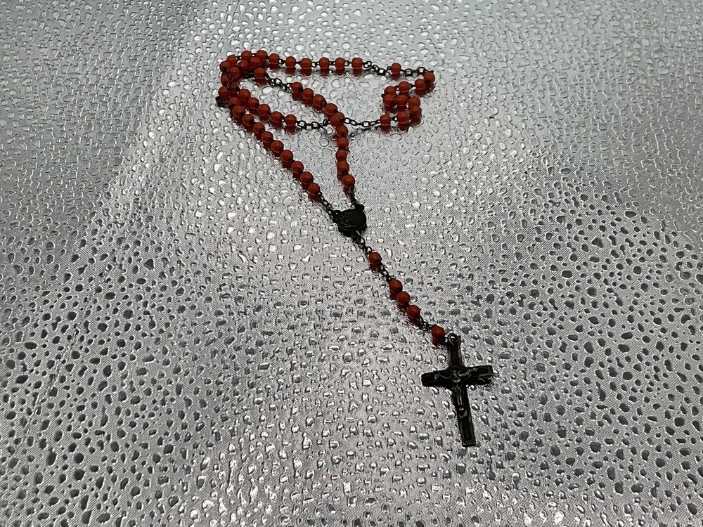 ANTIQUE CORAL GLASS BEAD ROSARY