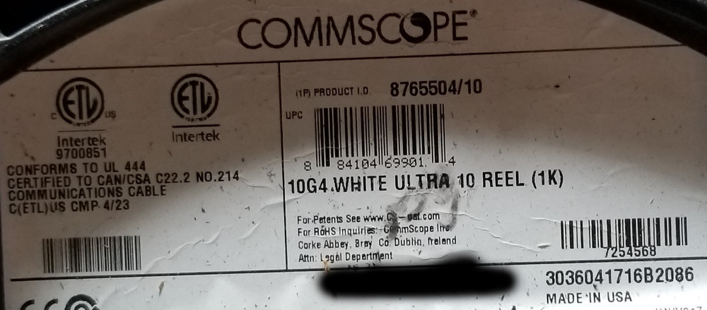 Commscope 10G4 Ultra 10 Cat6A U/UTP Plenum Network Cable White /100ft