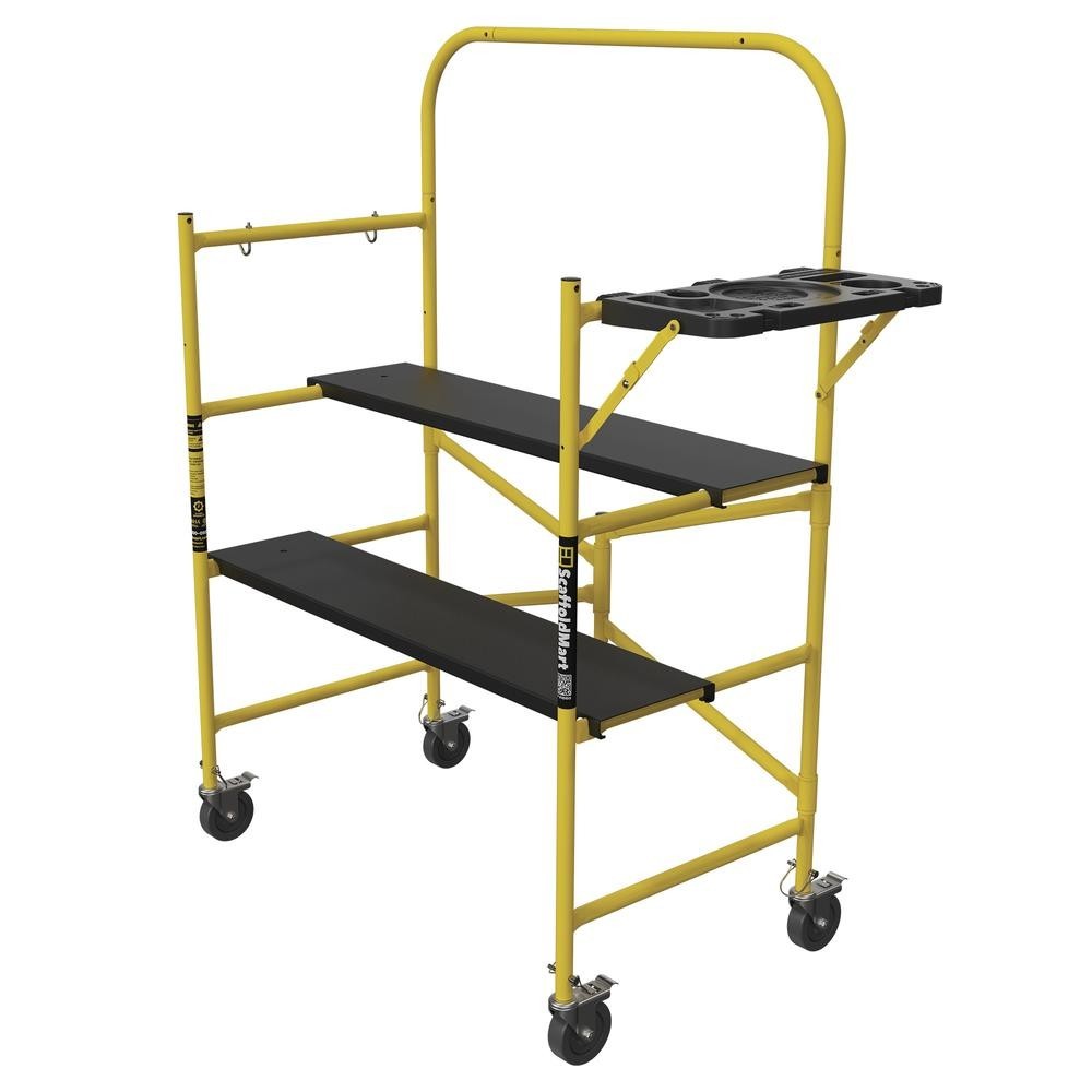 4' Powder Coated Yellow Steel Rolling Scaffold Foldable Mobile Work Platform