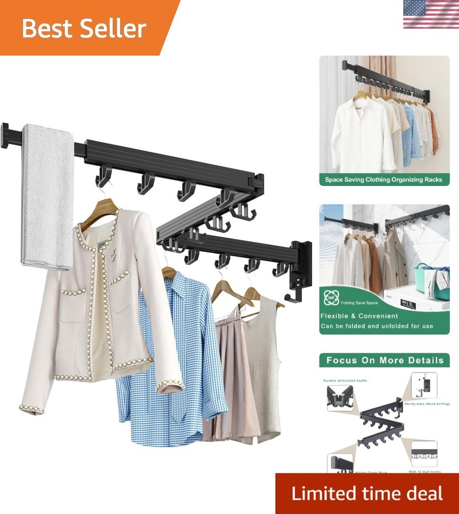 Upgraded Wall-Mounted Drying Rack - Foldable Space-Saving Solution with 12 Hooks