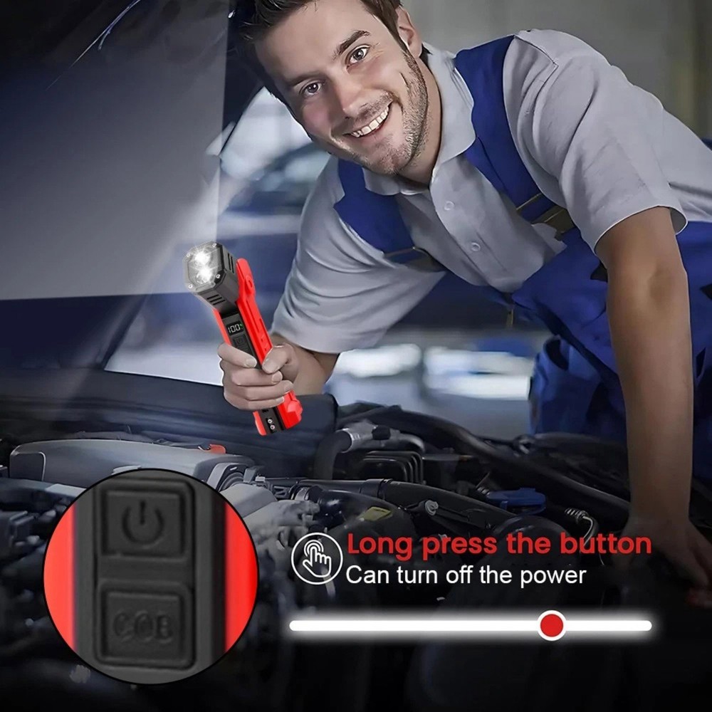 Magnetic Base LED Work Light 600LM Rechargeable Type-C Flashlight Lamp Tool