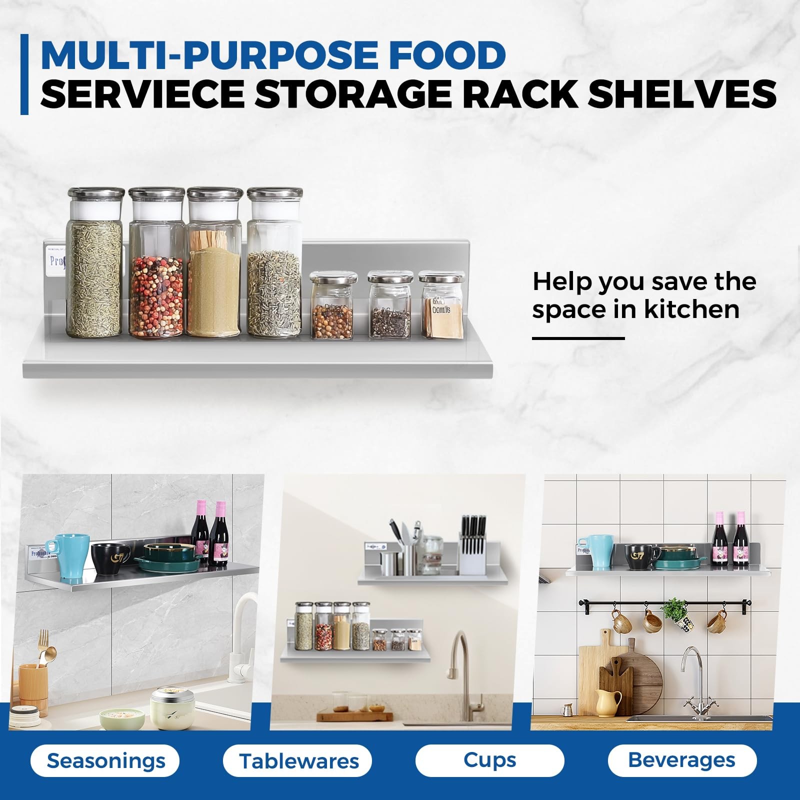 Stainless Steel Shelf Wall Mounted Commercial Stainless Steel Shelves 8.6 * 16 I