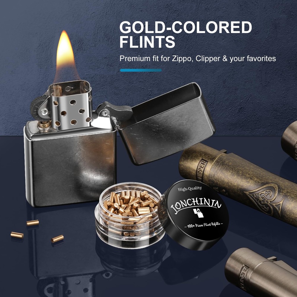 Lighter Flints 100 Pcs, Premium Flint Replacement Refills, Ideal, Gold