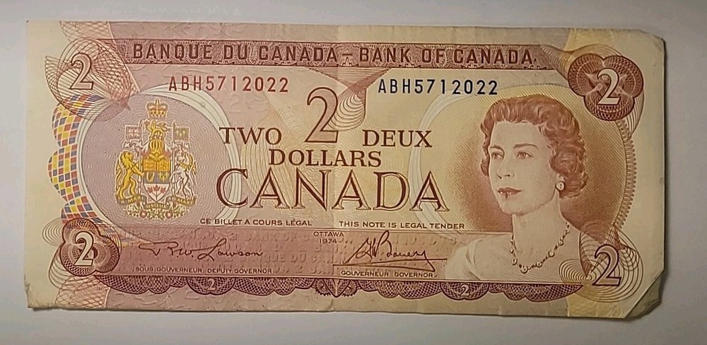 1974 CANADA 2 DOLLAR BILL / NOTE