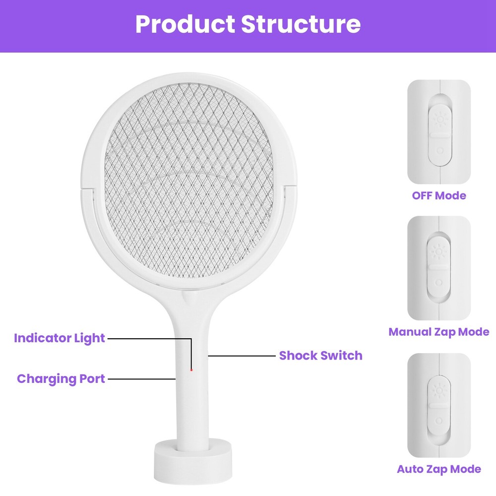 Rotating Head Mosquito with a Telescopic Extension Bug Zapper Racket