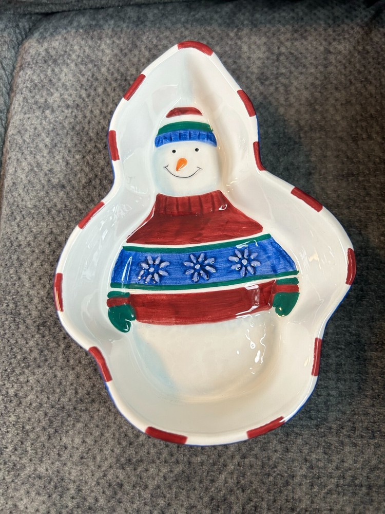 St. Nicholas Square Ceramic Smiling Snowman Candy Dish, 7 x 5"