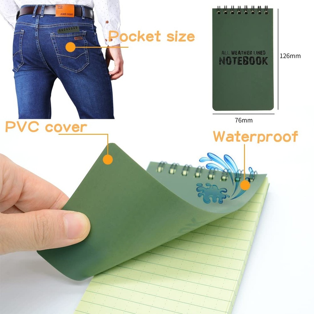10 Pack All Weather Shower Waterproof Notebook, Pocket Size Tactical Notepad ...