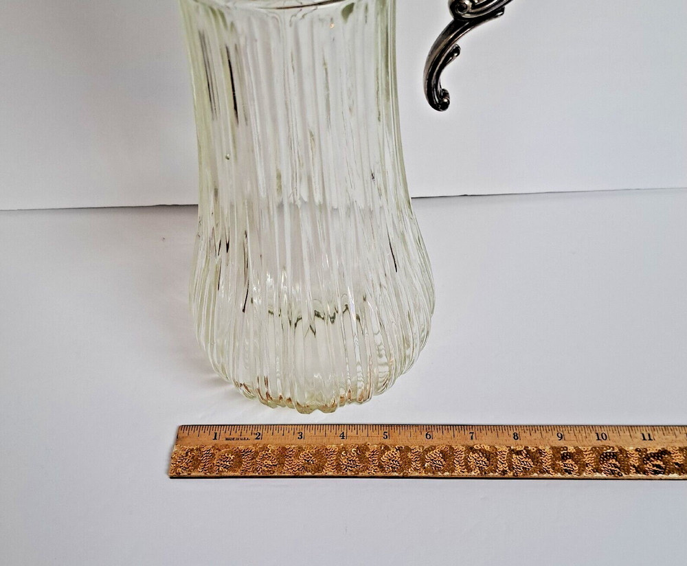 Antique Glass & Silver Decanter Ewer Jug Carafe Pitcher With Handle Pre-owned