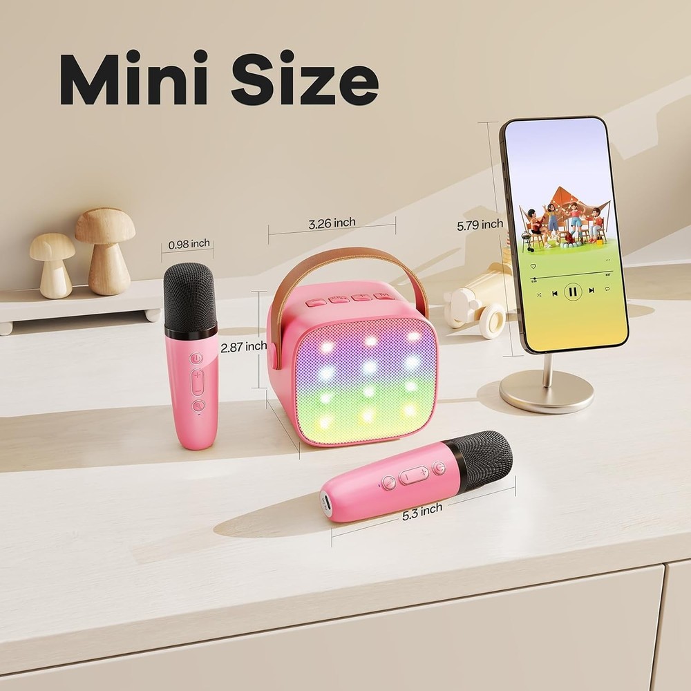 Mini Karaoke Machine for Kids, Bluetooth Speaker with 2 Mics - Great Easter Gift
