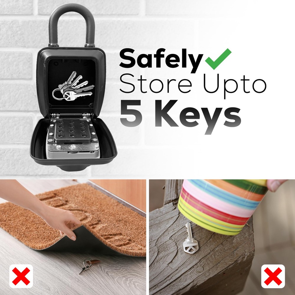 Key Lock Box for Outdoor, Sturdy Waterproof Hanging Lock Box for Keys with Code,