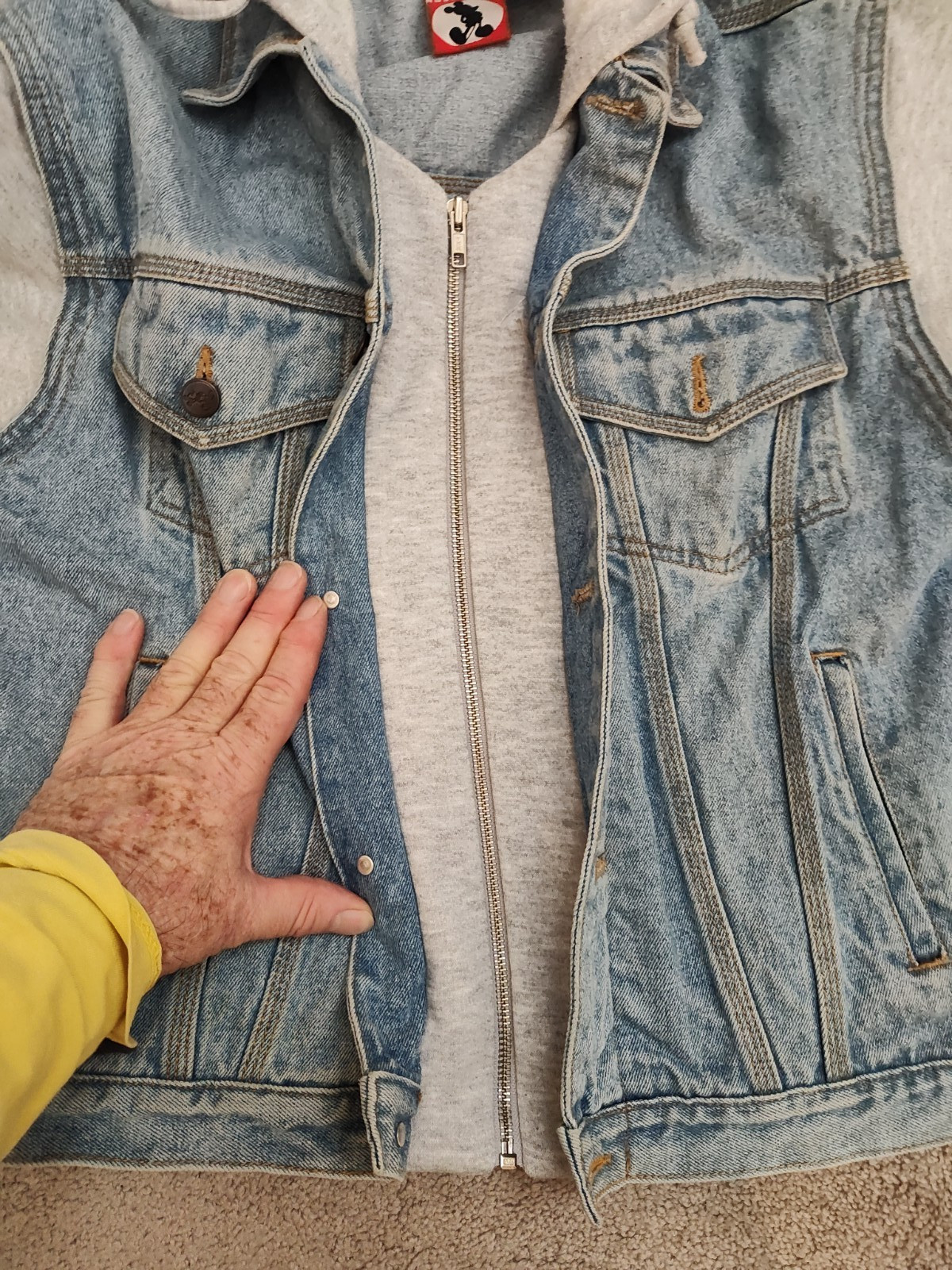 Disney Mickey Inc Jacket Small Denim Hoodie Trucker Embroidered Mouse VTG 90s