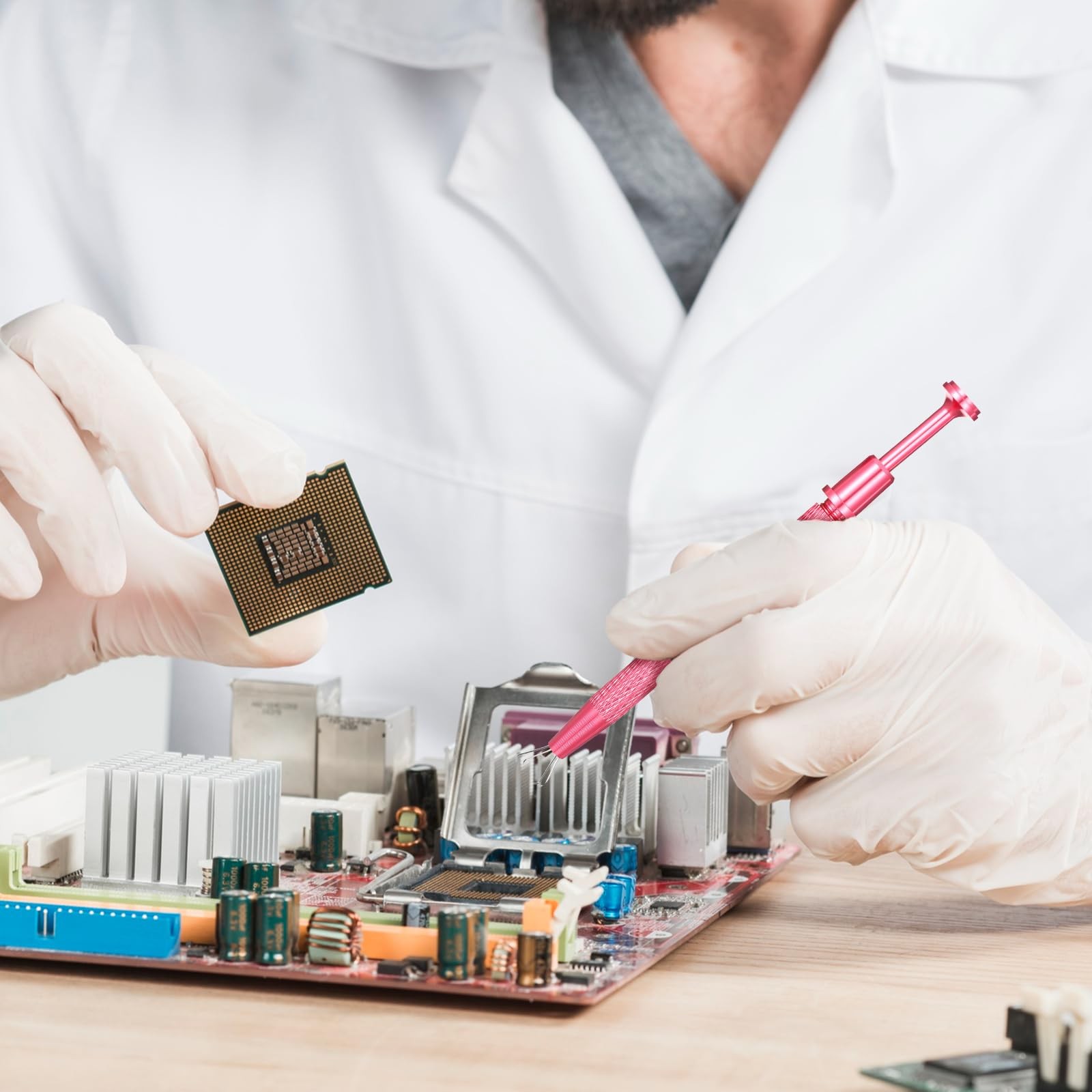 YBEATY 4 Pcs Jeweler's Pick Up Tool Stainless 2.4 × 0.31 × 0.31, Pink, Silver