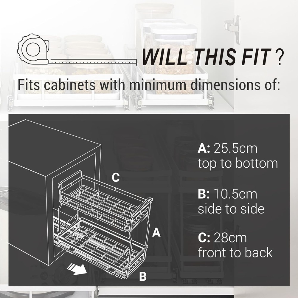Pull Out Spice Rack Organizer for Inside Kitchen Cabinets, 2 Tier Metal Slide Ou