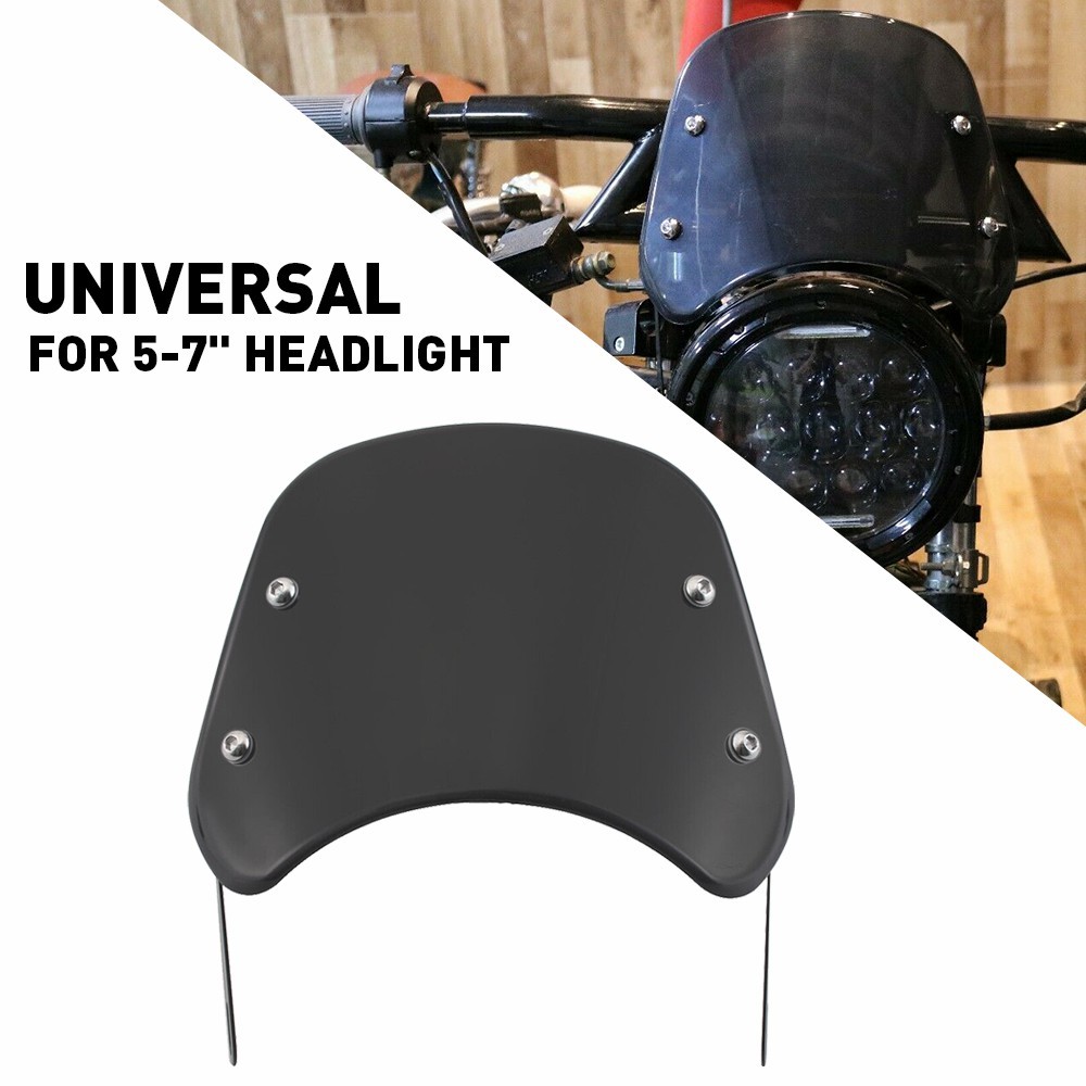 Universal Motorcycle Headlight Fairing Windscreen Windshield Round 5-7'' Black