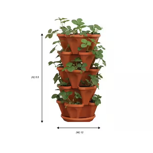 Mr. Stacky Vertical Planter Terracotta Plastic Stackable Self-Watering (5-Pack)