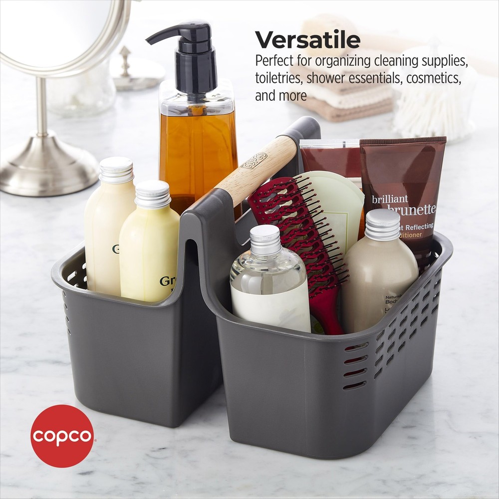 Copco Bath and Cleaning Caddy with Wood Handle, Gray