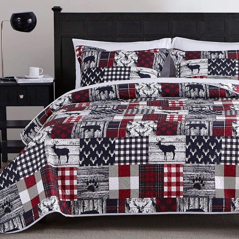Reversible Microfiber Quilt Set Lightweight Cabin Bedspread Machine Washable New