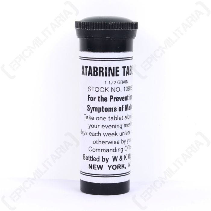 WW2 US Atabrine Vial - Reproduction - Screw top Lid - First Aid Accessory