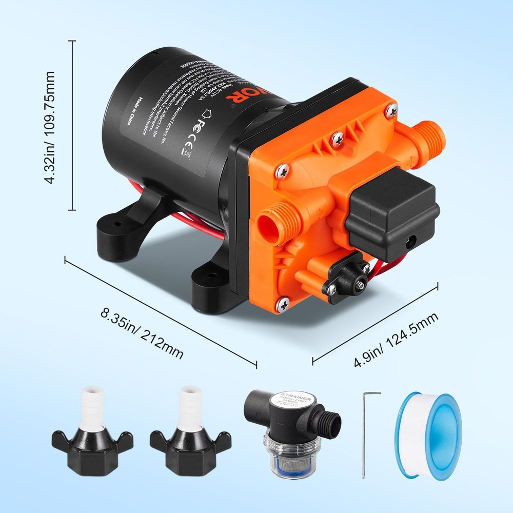 12V 3.5GPM Compact Diaphragm Pump 55PSI with Fast Priming Ability