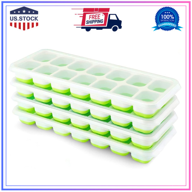 Ice Cube Tray with Lid, 4 Pack Durable Stackable Ice Cube Trays for Freezer with