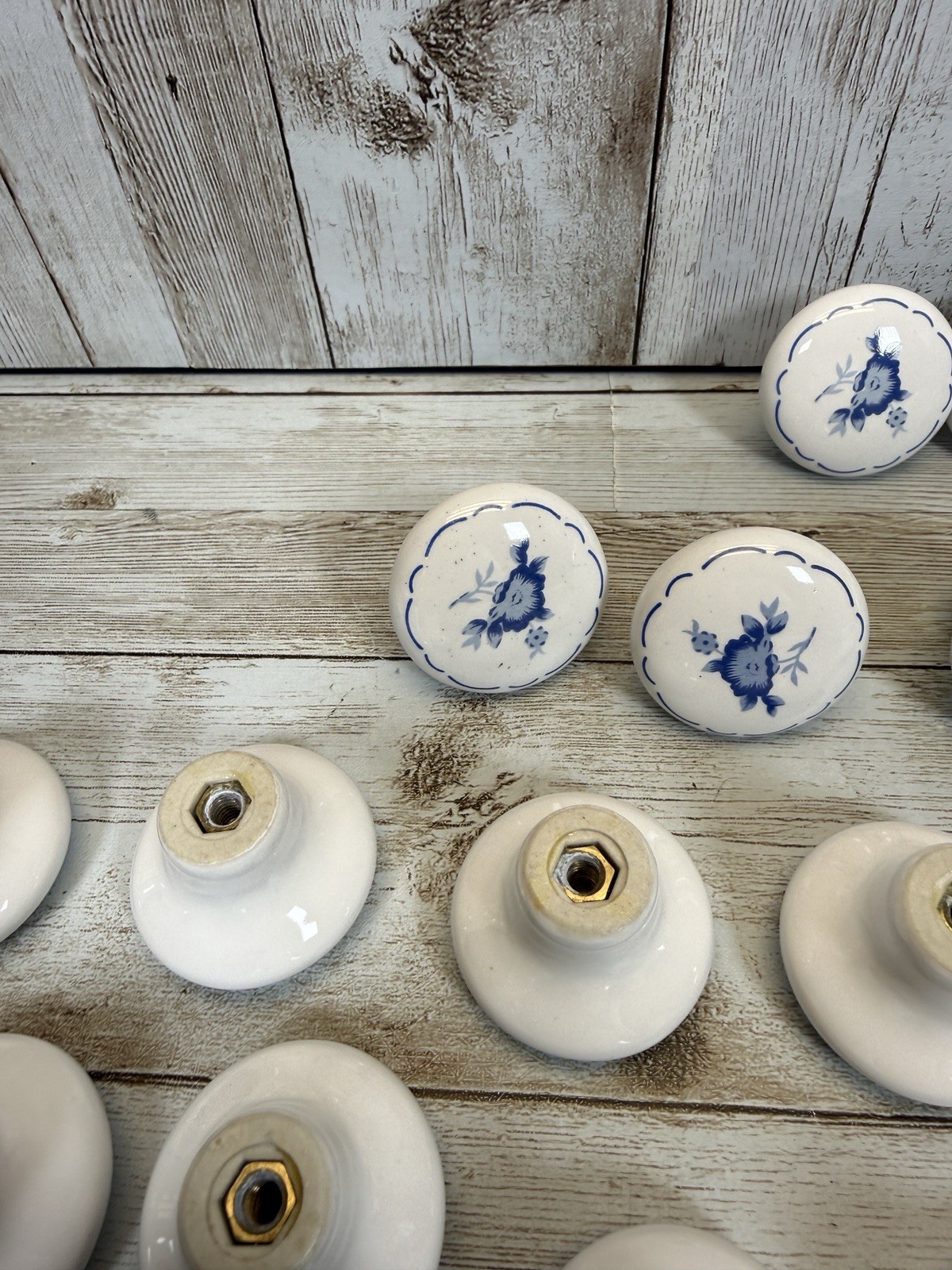 BLUE WHITE FLORAL PORCELAIN DRAWER PULLS CABINET KNOBS 💠 LOT 25 HIGH GLOSS VTG