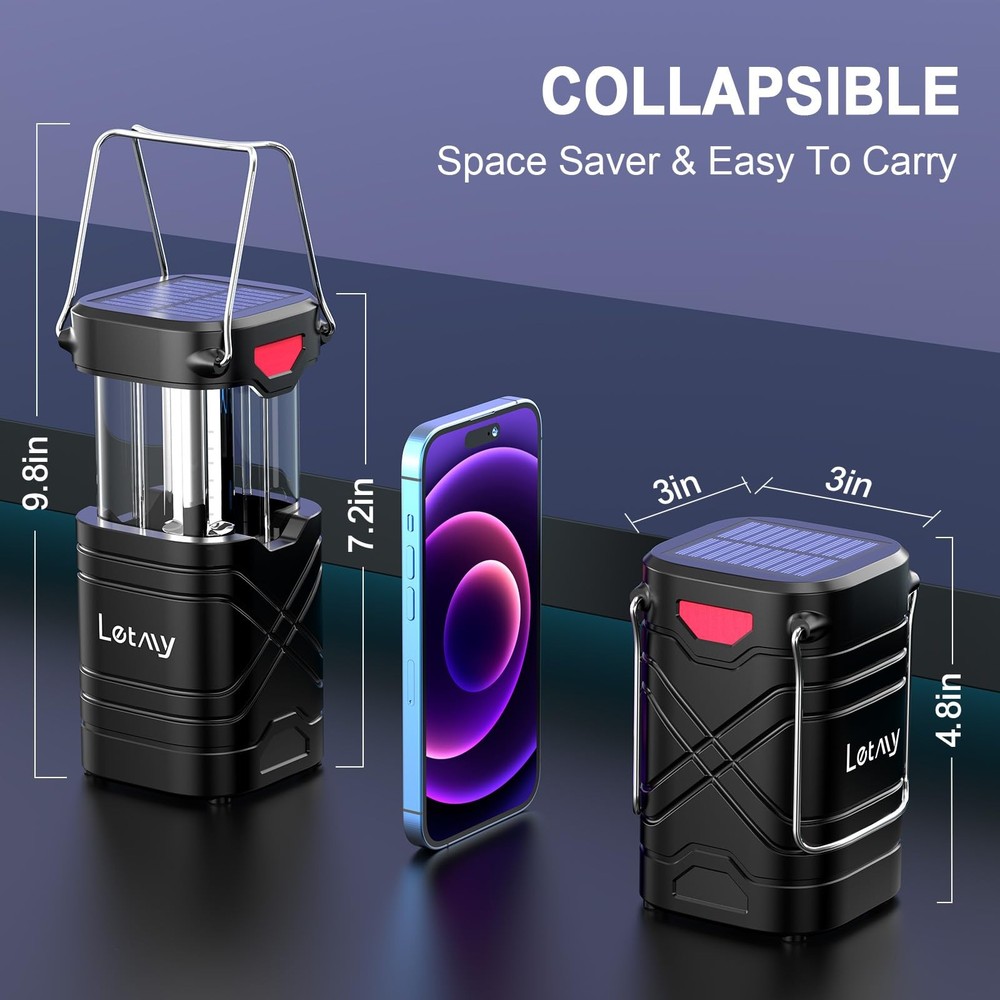 LETMY 4 Pack Camping Lantern, Rechargeable LED Lanterns, Solar Lantern 4