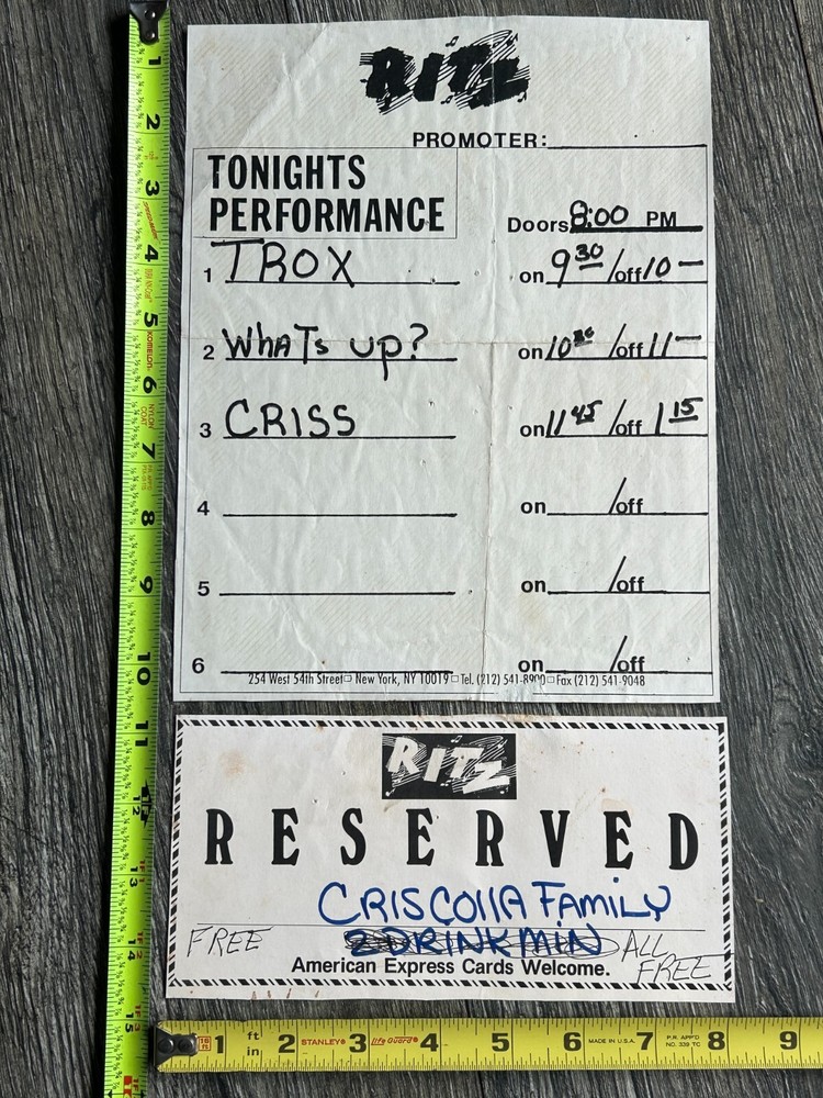 KISS Concert PETER CRISS Schedule Reservation Card Ritz NY 1992 Lot Vintage Kiss
