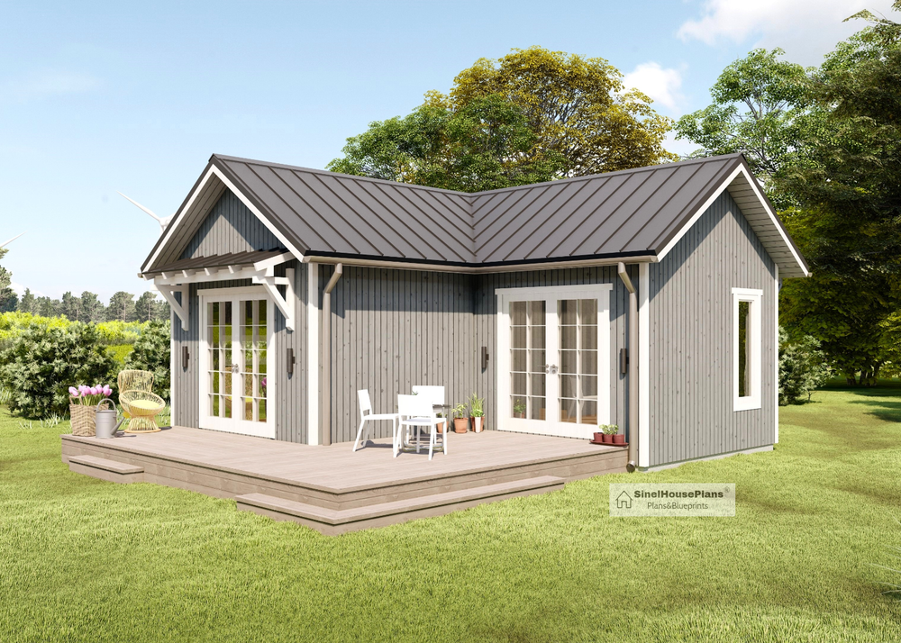 Cabin/Tiny Home Plan, 628 SF. Cottage Style House Blueprints