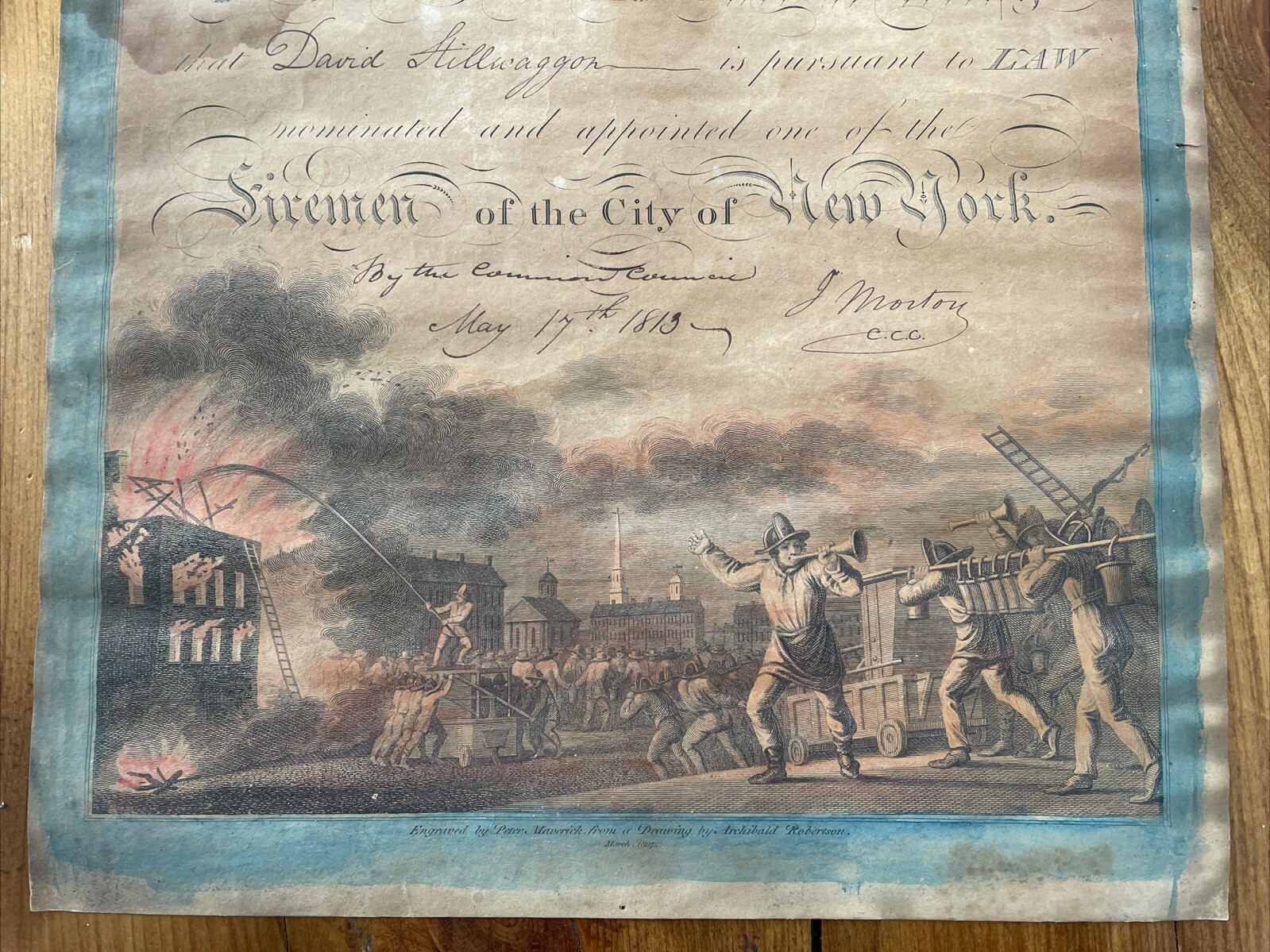 RARE! 1813 FDNY Cert. Of Nomination & Appointment. City Of New York Firemen