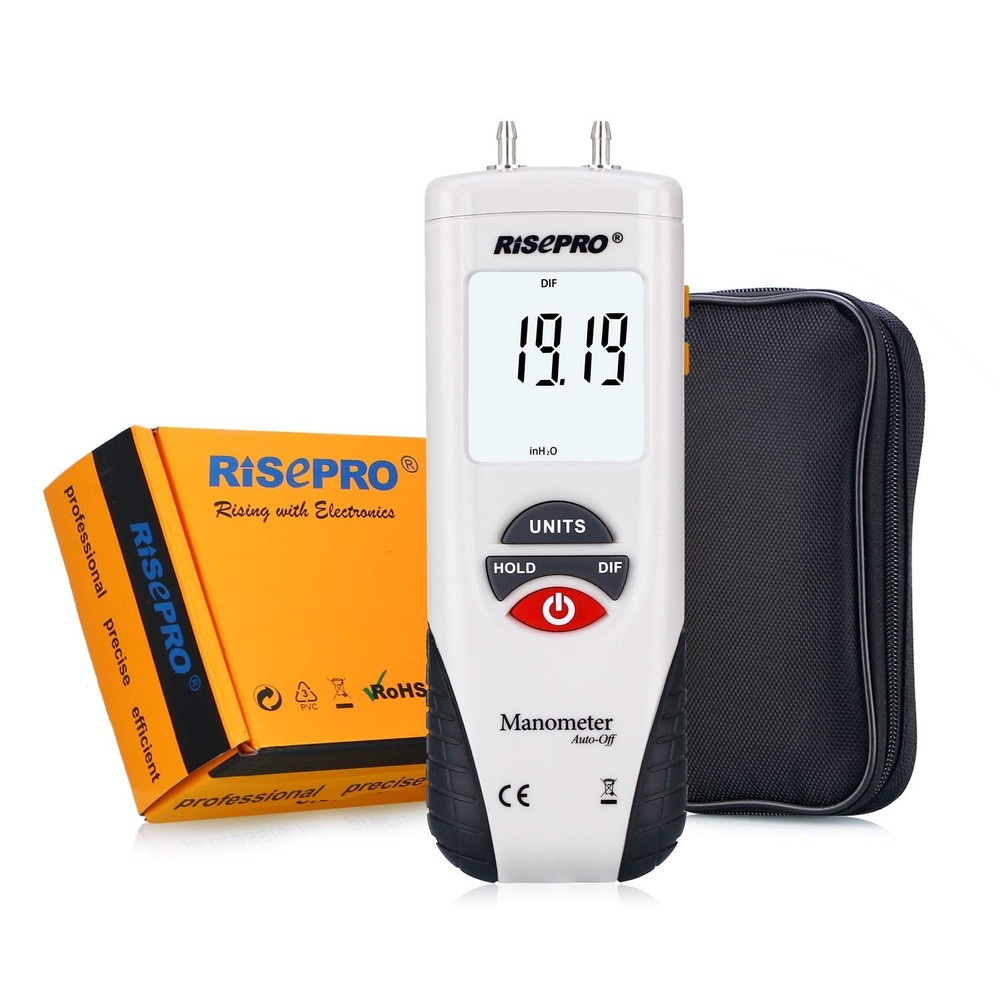 Lightweight Digital Manometer & Differential Pressure Gauge: 10 psi Max Capacity