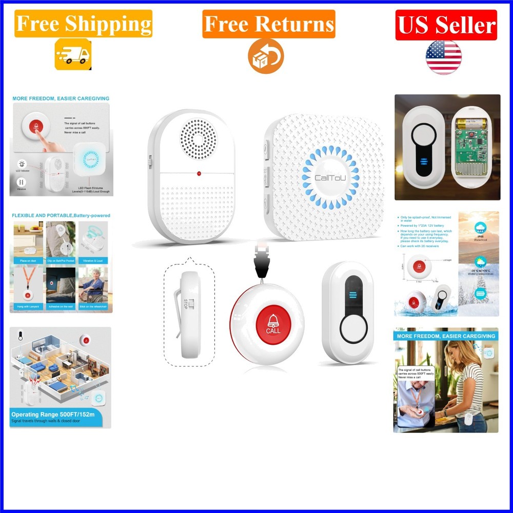Wireless Caregiver Pager System 1000FT Waterproof Call Button with Vibrate